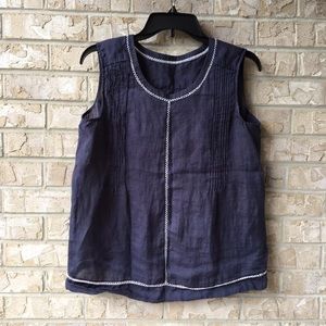 VINCE Blue Lace Inset Shell Sleeveless Top Medium M